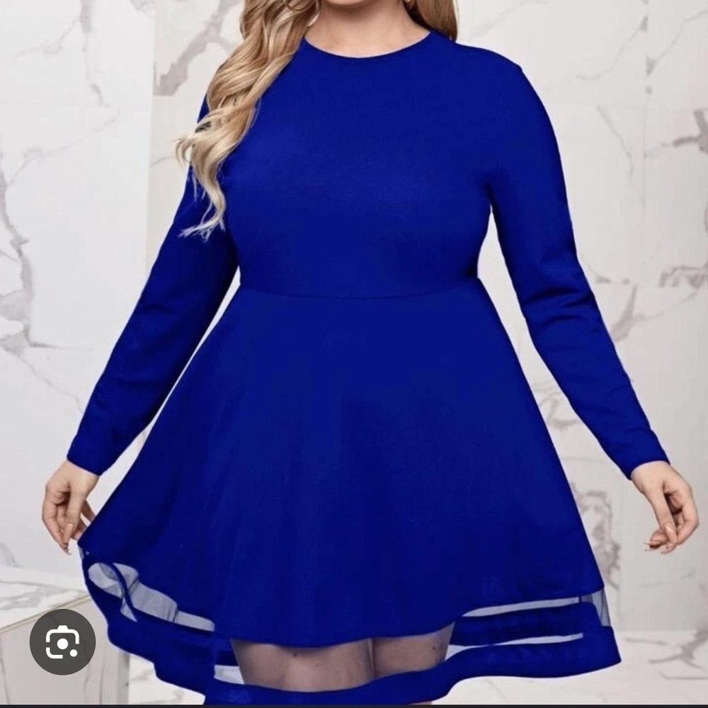 Shein Royal Blue Long Sleeve Fit and Flare Dress